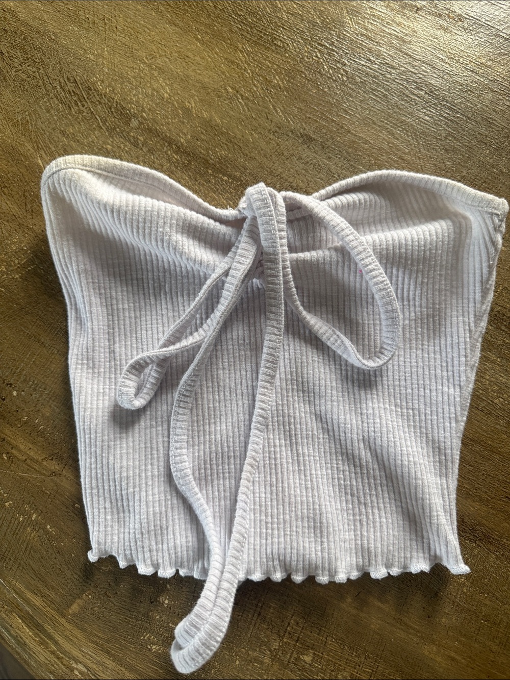 Women's Ribbed Strapless Tie-Front Crop Top — White